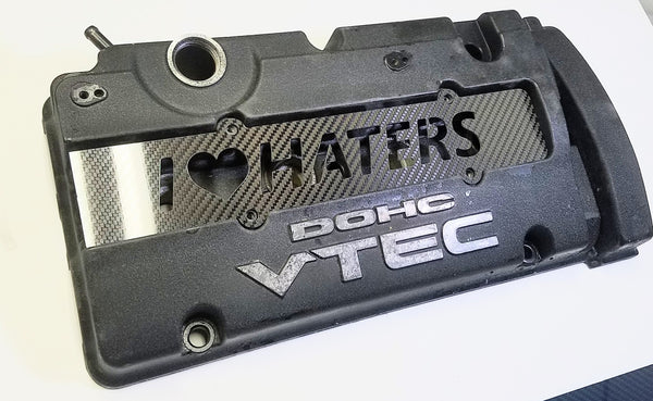 Carbon Fiber custom I LOVE HATERS spark plug valve cover for Honda