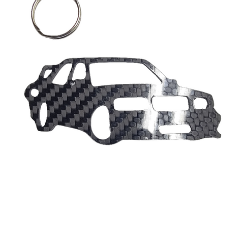 Carbon Fiber keychain for Mercedes Benz 190E (1990-1991) Cosworth Evolution II Inspired Keychain Lanyard  3d front view Glossy Twill (Copy)